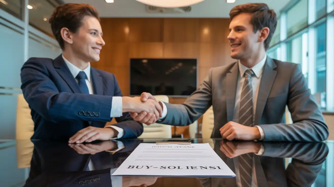 Small business owner at storefront door for business succession planning in NC
