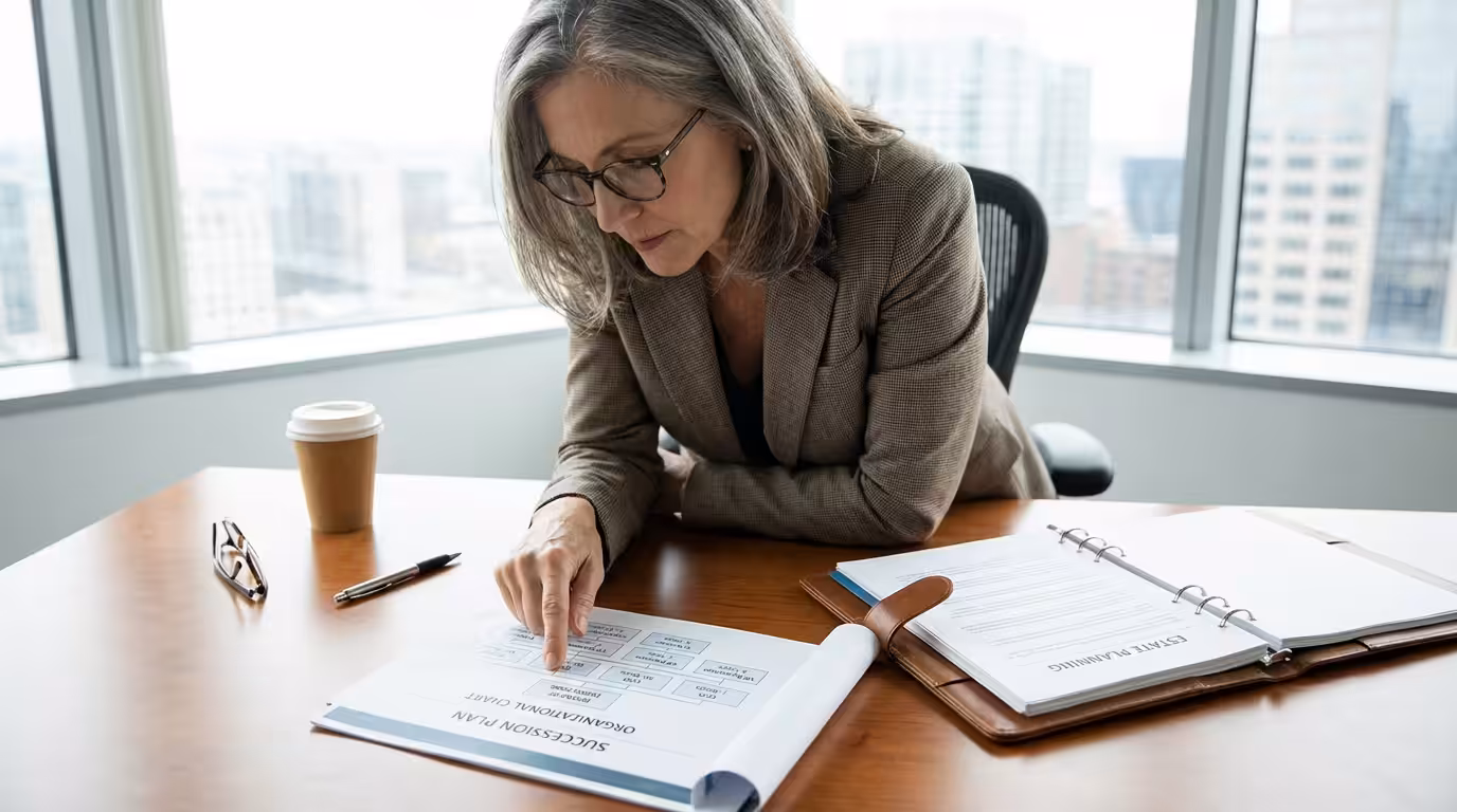 Small business owner at storefront door for business succession planning in NC