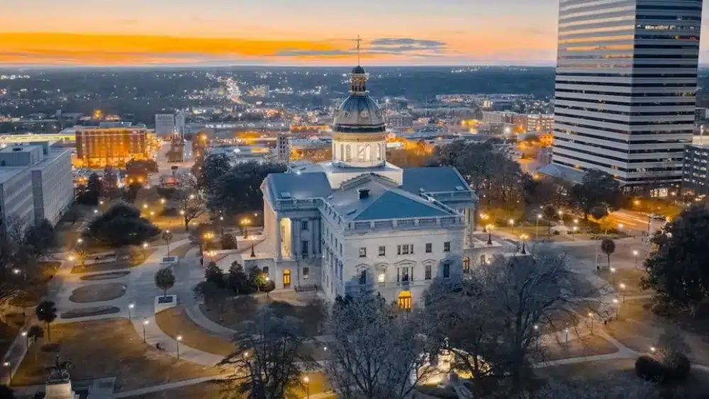 Columbia city skyline with modern buildings and downtown view at sunset