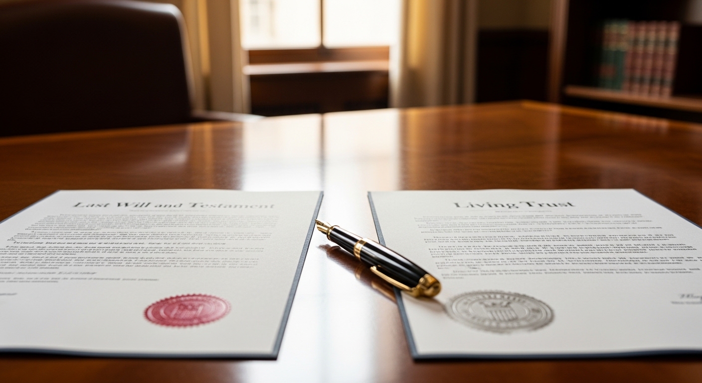 Will and living trust documents with official notary seals - NC estate planning costs