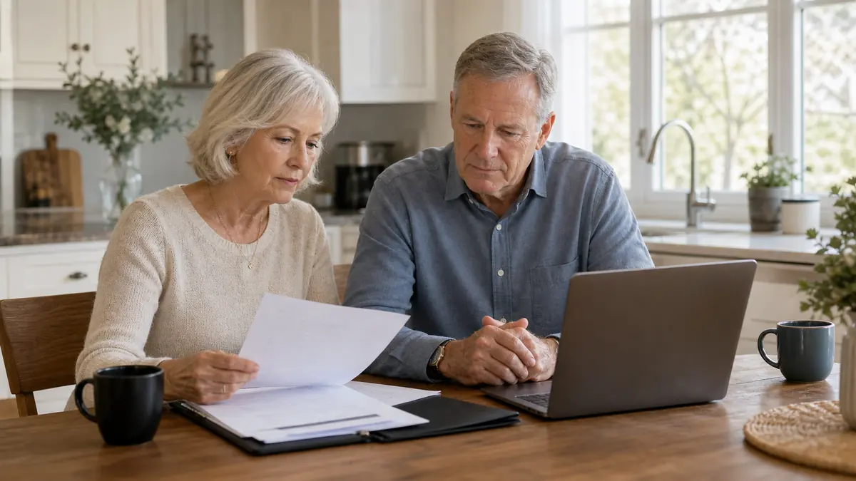 Senior couple reviewing estate planning documents at home